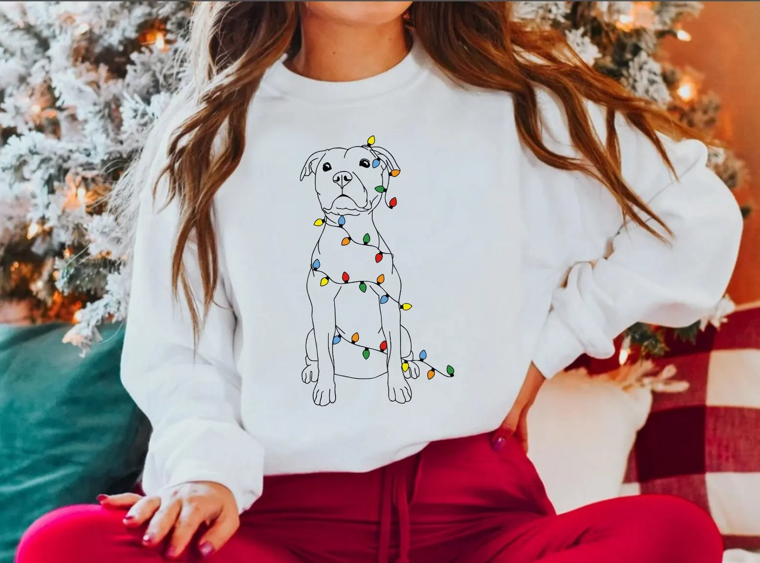 Voguish Cute Christmas Dog Female Sweatshirt 2023 Fashion Pitbull Christmas Women Shirt All-match Holiday Girl Christmas Sweater