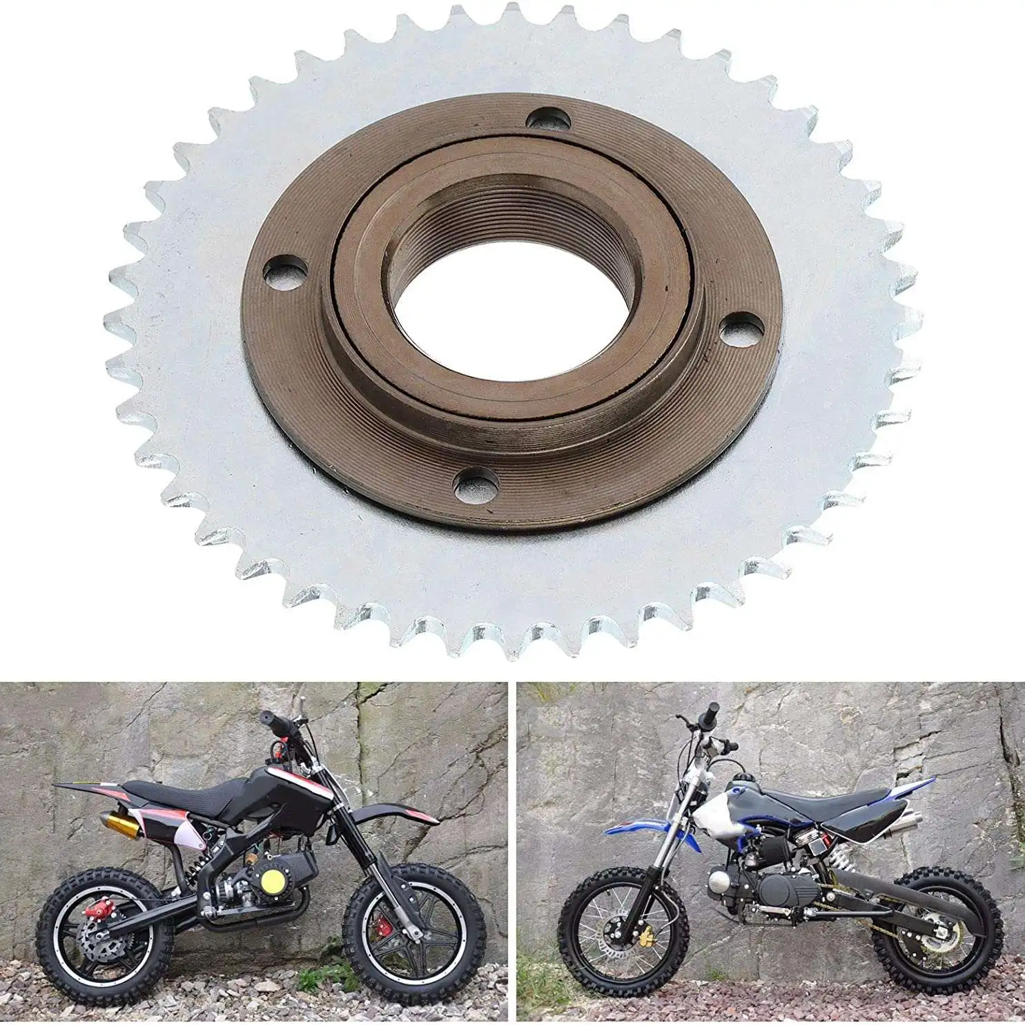 78mm OD 4 Hole Toothless Flywheel + T8F 44T 54mm Rear Chain Sprocket Fits for 43Cc 49Cc Mini Pocket Gas Scooter ATV