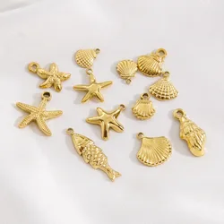 5PCS Stainless Steel Summer Starfish Shell Fish Pendant Fine Polishing MINI Charms DIY Jewelry Making Necklaces