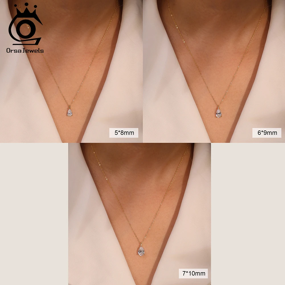 ORSA JEWELS 925 Sterling Silver Teardrop D Color VVS Moissanite Diamand Necklace for Women Brilliant Party Jewelry SMON02