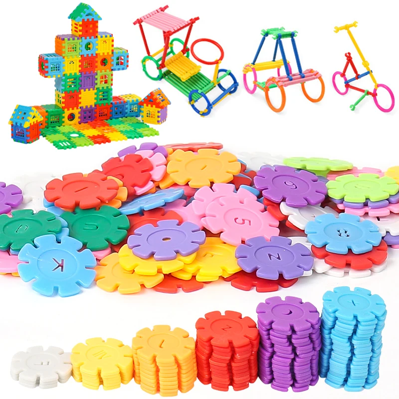 Children House Building Blocks Toys Plastic Rod Snowflake Early Education Puzzle Learning Toy Boys Girls Birthday Gifts TMZ