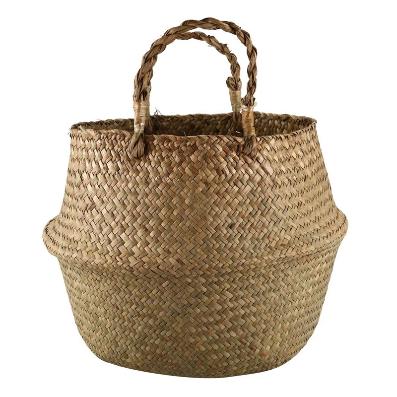 

4X Seagrass Wickerwork Basket Rattan Foldable Hanging Flower Pot Planter Dirty Laundry Hamper Storage Basket Home Decor