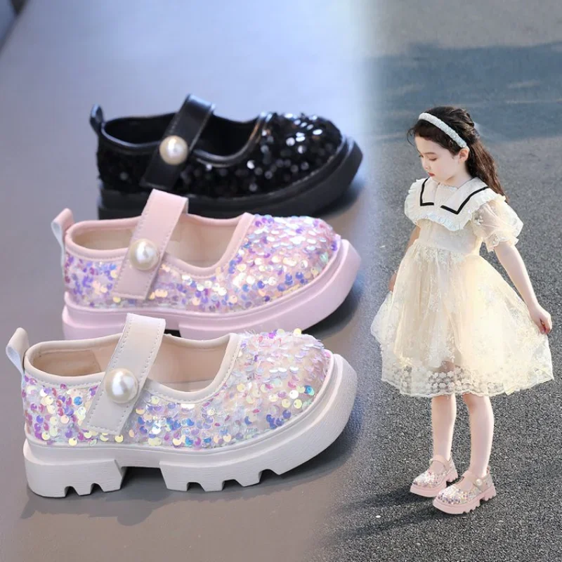 

Children Leather Shoes Girls Party Flats Kids Loafers Fashion Pearl Shiny Casual Shoes