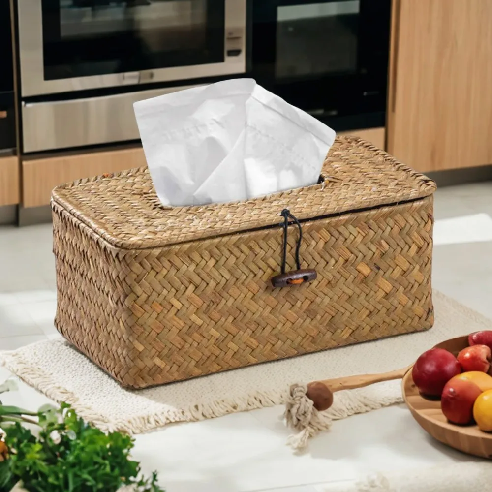 Handmade Rattan Tissue Box for Barthroom, Hotel, and Office - Decorative Desktop Tissue Holder crafted from Natural Rattan