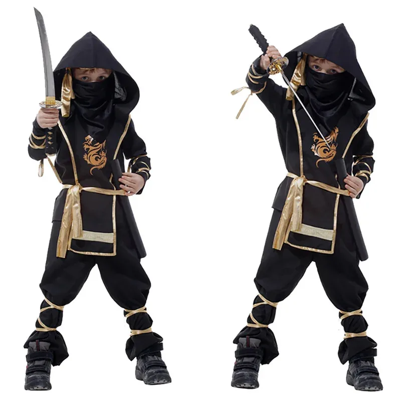 

Halloween Kids Dragon Ninja Cosplay Costume With Mask Belt Carnival Party Boy Girl Warrior Invisible Warrior Dress