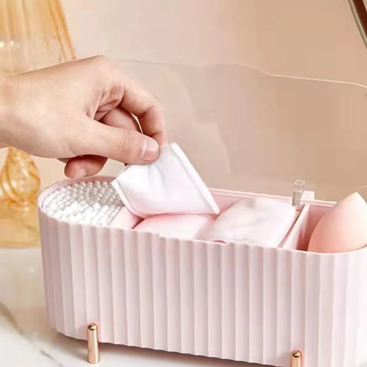

Stable Large Capacity Storage Box Makeup Organizer Holder For Jewelry Cosmetics Dustproof Easy Pad Storage