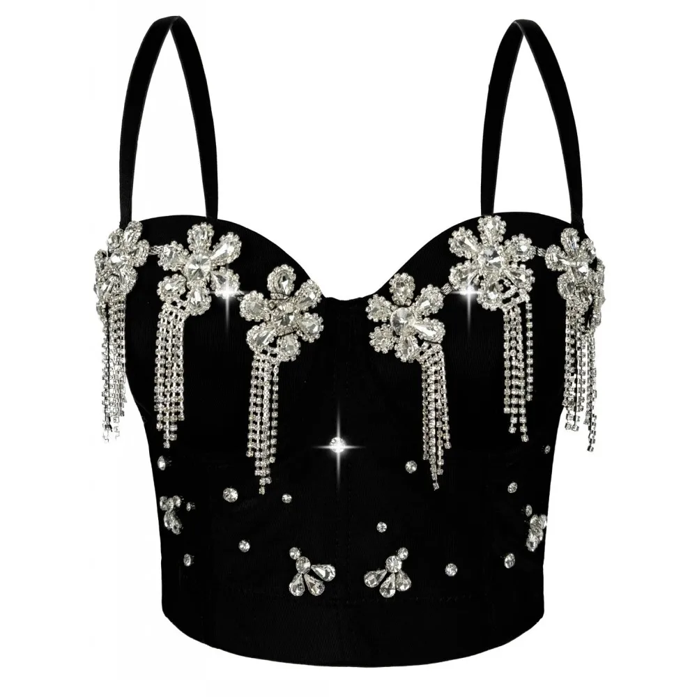 

Rhinestones Female Corset Top Women Camis Nightclub Pearls Short Chest Binder Sexy Camisole Mujer Lingerie Tube Bra Debardeur