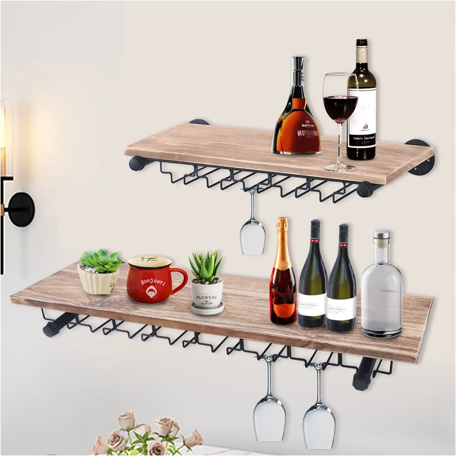

Wine Rack Wall Mount Rack 24/36Inch Cabinet Kitchen Bar Wine Glass Holder Hanging Rack Storage Rack