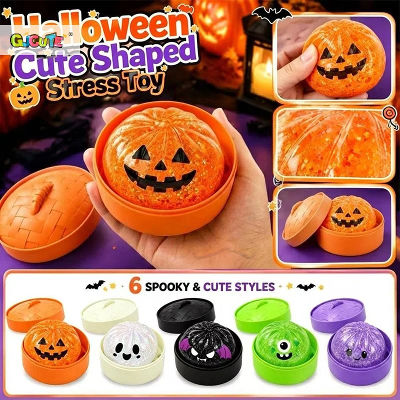 Glitter Halloween Ghost Dumplings Squeezable Soft Slow Rebound Resilience Decompression With Steamer Stuffed Shark Bun Gift