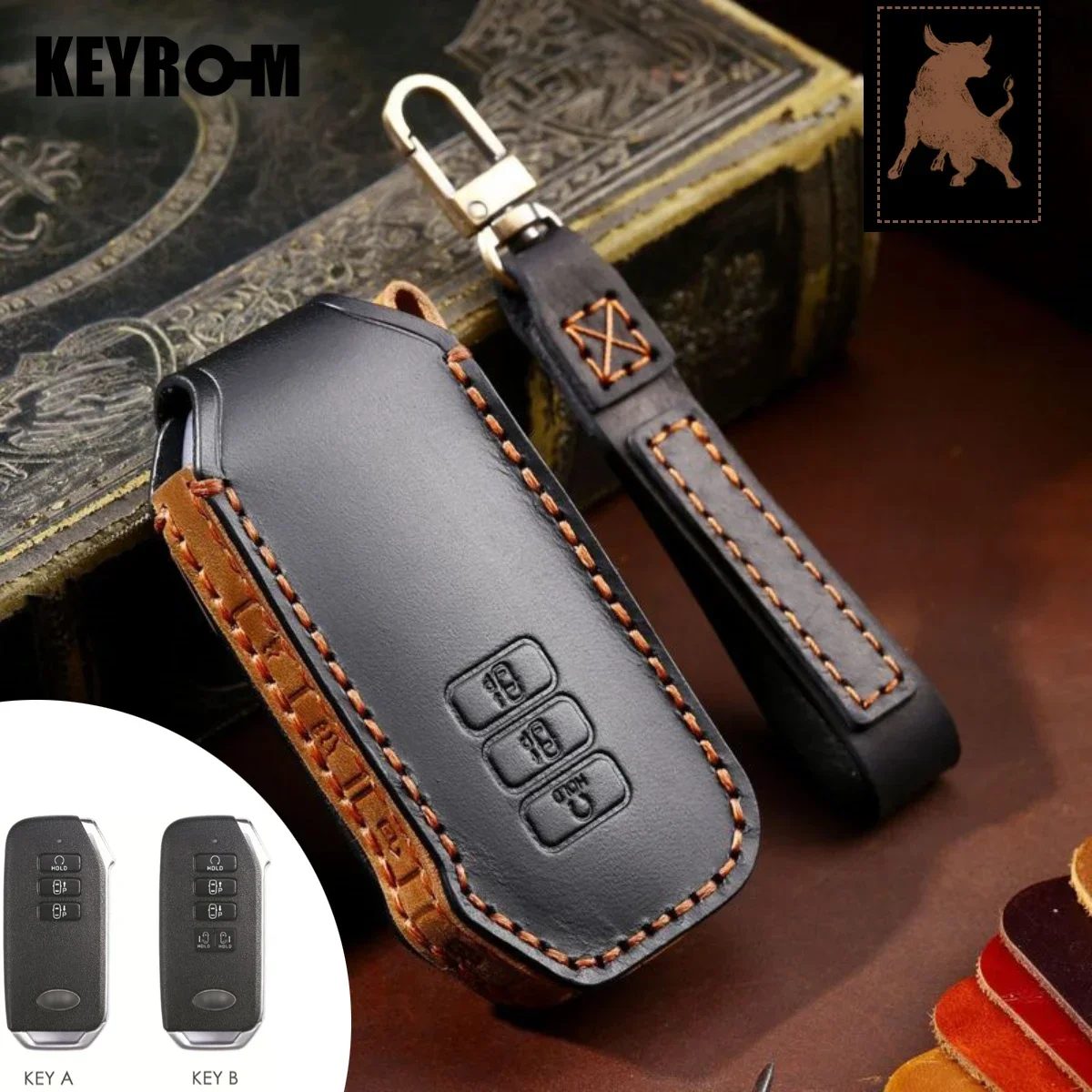 

Car Key Case for Kia Ev6 Seltos K5 Sorento Mq4 7 Button Leather Car Romote Key Fob Cover Car Accessories