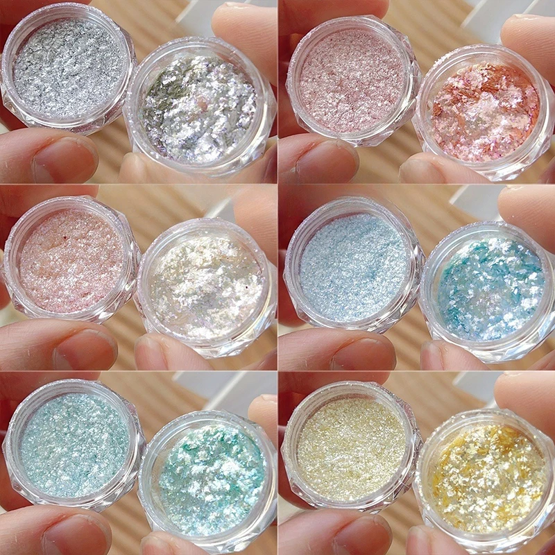 2Pcs 세트 마찰 거울 안료 네일 아트 용품 장식 네일 아트 DIY 손톱 반짝이 먼지 슈퍼 플래시 거친 두꺼운 반짝이