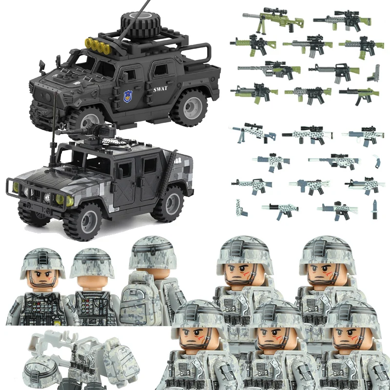 

City Police America Special Forces Figures Building Blocks US Special Air Service Soldier Military Weapons Bricks Toys For Kids