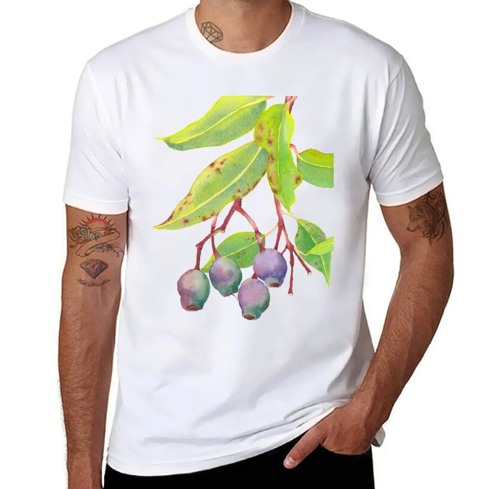 

Gum tree branch with gumnuts - watercolour T-Shirt man t shirts for men casual men t shirt cotton 100% T-Shirt