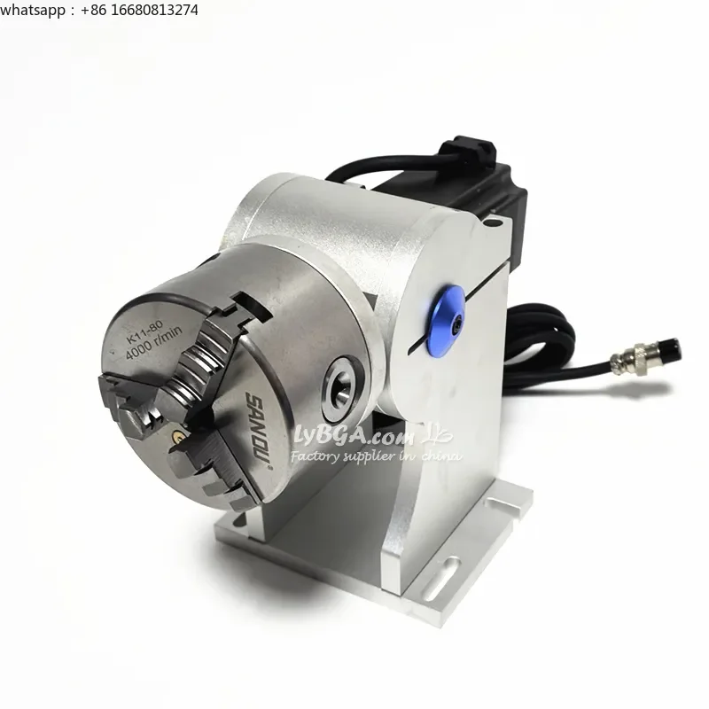 LYBGACNC D80 Rotary Shaft 80mm Chuck Nema23 Motor for Fiber CO2 UV Marking Engraving Machine