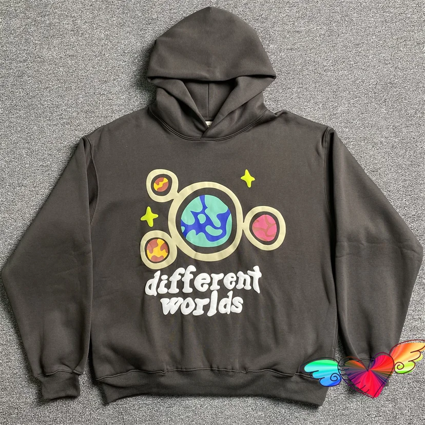 

Loose Broken Planet Market Different Worlds Hoodie Men Women Thick Heavy Broken Planet Sweatshirts Puff Print Fleece Pullovers