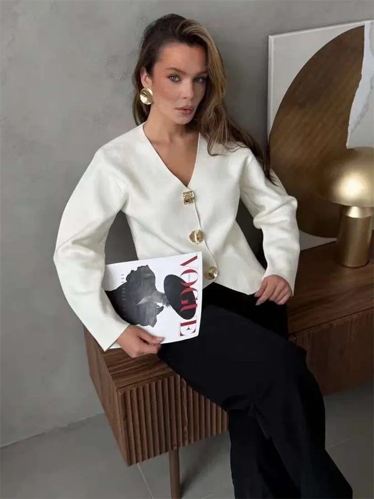 Women's Metallic Knit Cardigan Sweater - V-Neck Long Sleeve