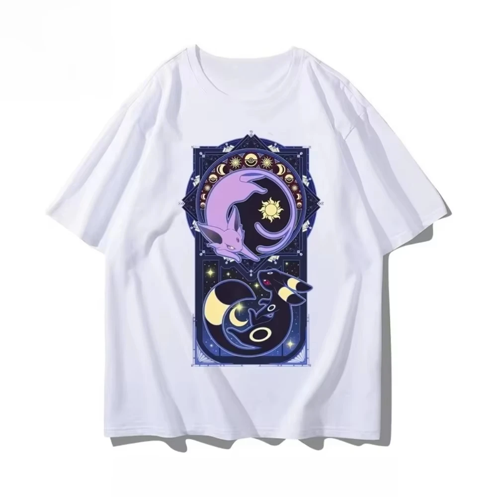 Anime Pokémon Umbreon Espeon Hand-painted Printed T-shirt Summer Men's and Women's T-shirt Trendy Loose Casual Y2K 2026 New Tops