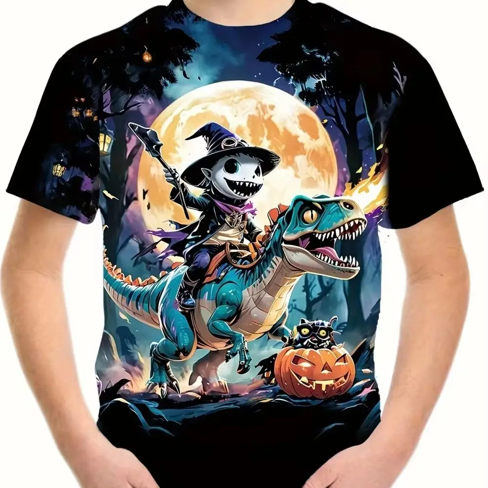 Halloween Boy's T-Shirt Pumpkin Pattern Summer Short Sleeves Casual Fashion Print Kids Tops 3-14Y Party Gift Children's Clothing
