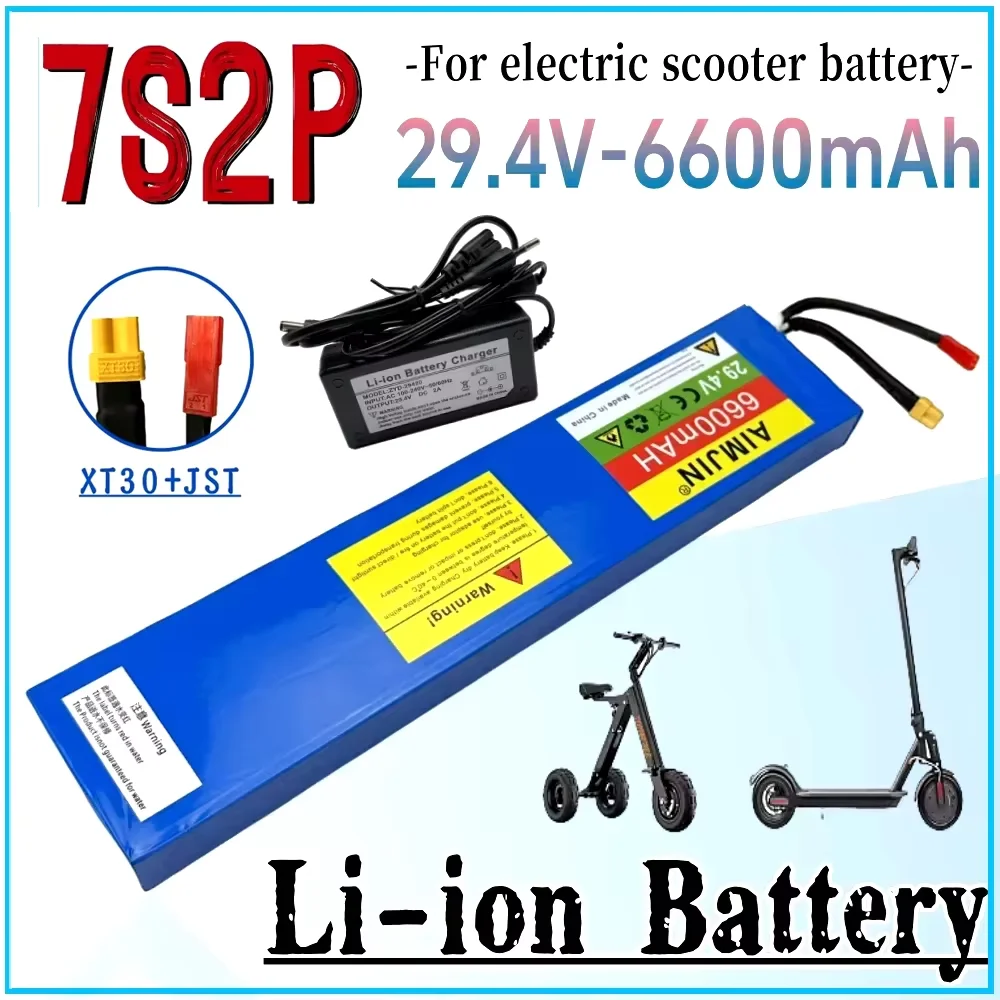 

7S2P 29.4V 6600mAh 18650 Rechargeable Lithium Ion Battery Pack with BMS Suitable for Electric Scooter Battery+ 29.4V Charger