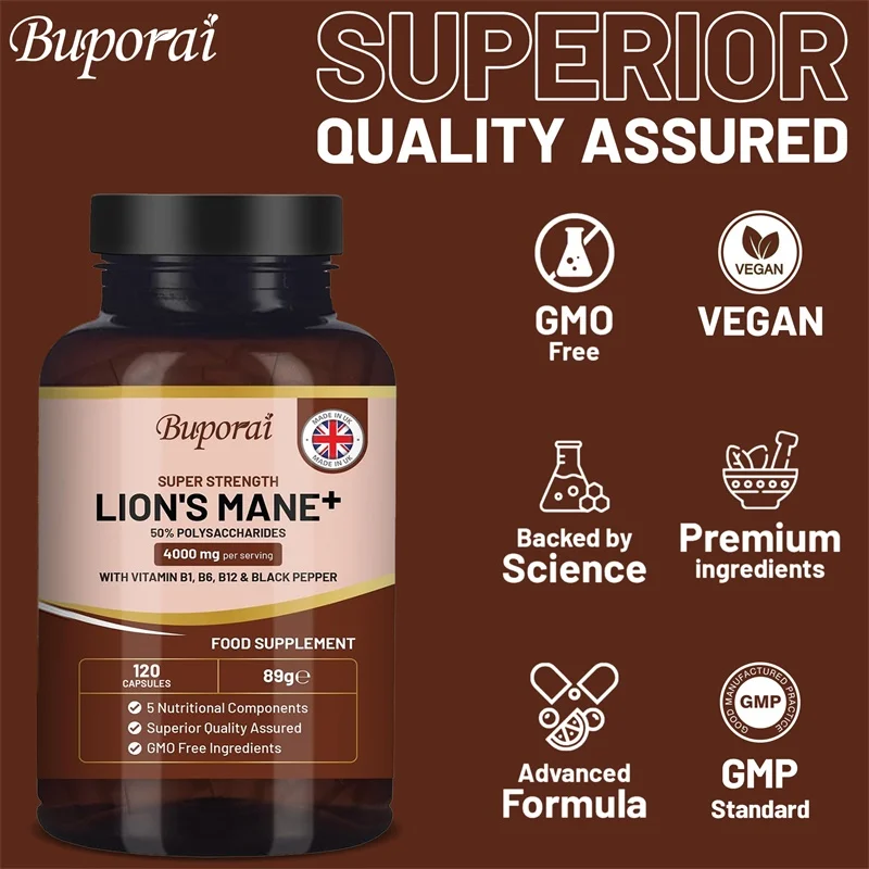 Lions Mane Mushroom Supplement 4000mg - Supports Cognitive Health, Boosts Brain Function, and Strengthens The Immune System - Image 5