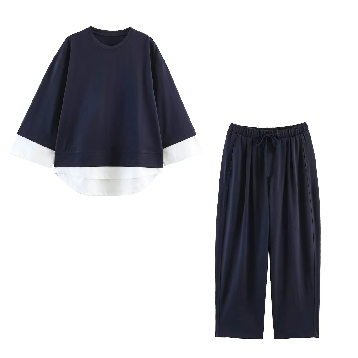 KONDALA Damen Freizeit-Hosen-Set Patchwork T-Shirt Elastische Taille Taschen-Hose Neue Mode 2026 Frühling Sommer Sportliches Urlaubs-Set – Detail 23