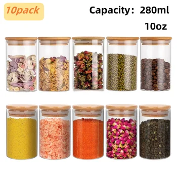 Glass Jar with Bamboo Lid 280ml 10oz Glass Food Storage Container, Suitable for Kitchen…