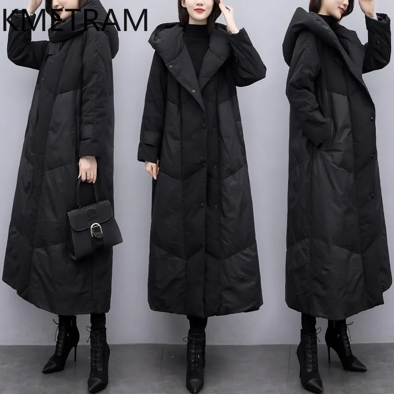 KMETRAM Genuine Sheepskin Down Jackets Women Hooded Korean Style Puffer Jacket Fashion Long Coat 2026 Winter Woman Clothing 가죽자켓