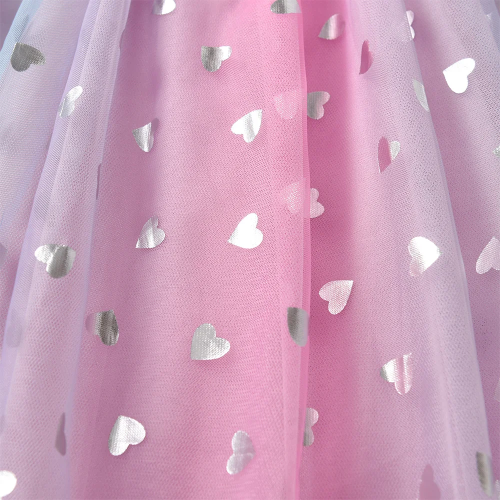 VIKITA 2025 Kinder Kleidung Mädchen Herbst Frühling Langarm Rosa Kleid Kinder Herz Form Mesh Tüll Prinzessin Party Sternen Kleider – Detail 5