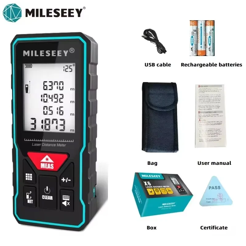 Mileseey profesjonalny dalmierz laserowy Trena X5/X6 40M 60M 80M 100M akumulator cyfrowy precyzyjny dalmierz taśma miernicza