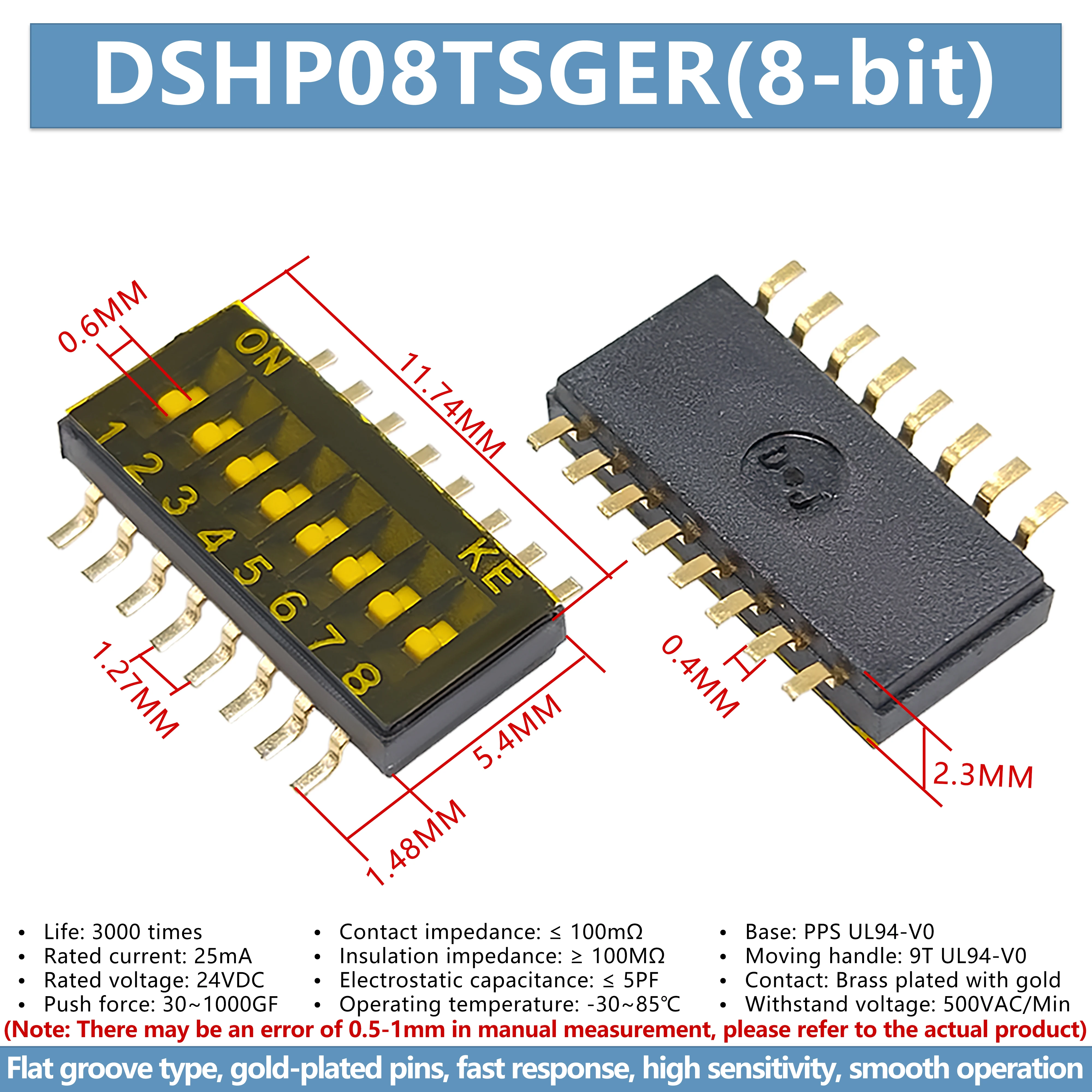 Brand new original KE DSHP08TSGER 1.27mm dip switch 8-position patch 8P 8-channel coding (5 pieces)