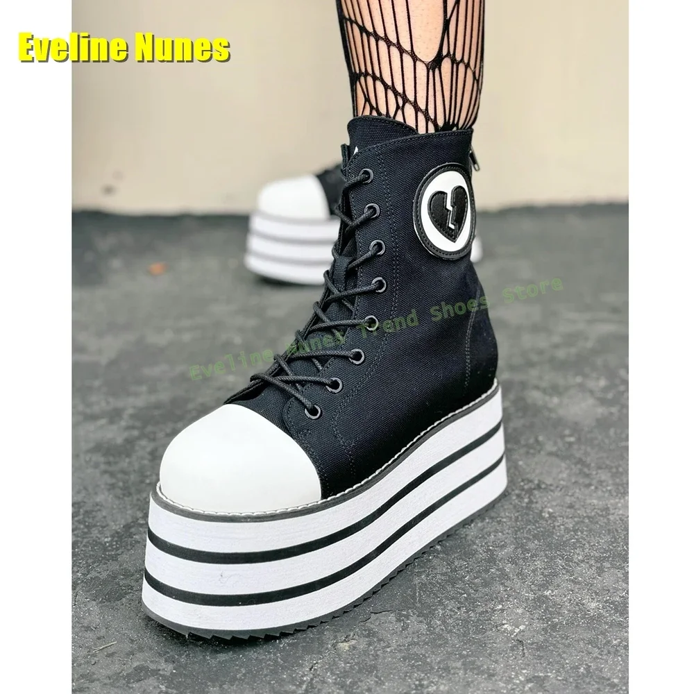 Pink Denim Platform Cross Toed Ankle Boots Round Toe Thick Sole Height Increasing Mixed Colors Spicy Girl Fashion Pumps Spring