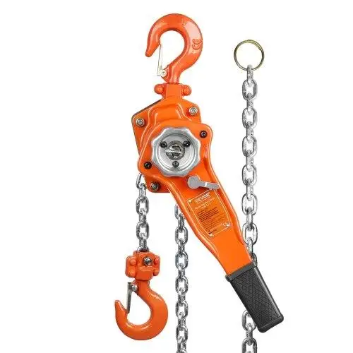 Hand-Operated Chain Lift, 1650 lbs Load, 5ft Length, for G8 0 Zinc-Coated Steel, Dual-Pawl Brake System, Automatic Chain Guide