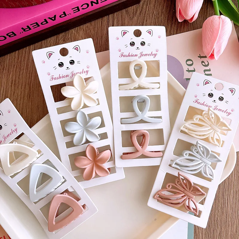 Floral Hair Claw 3 Pack Medium Size Pastel Kids Barrettes for Girls Soft Hold Ponytail Bun School Accessories