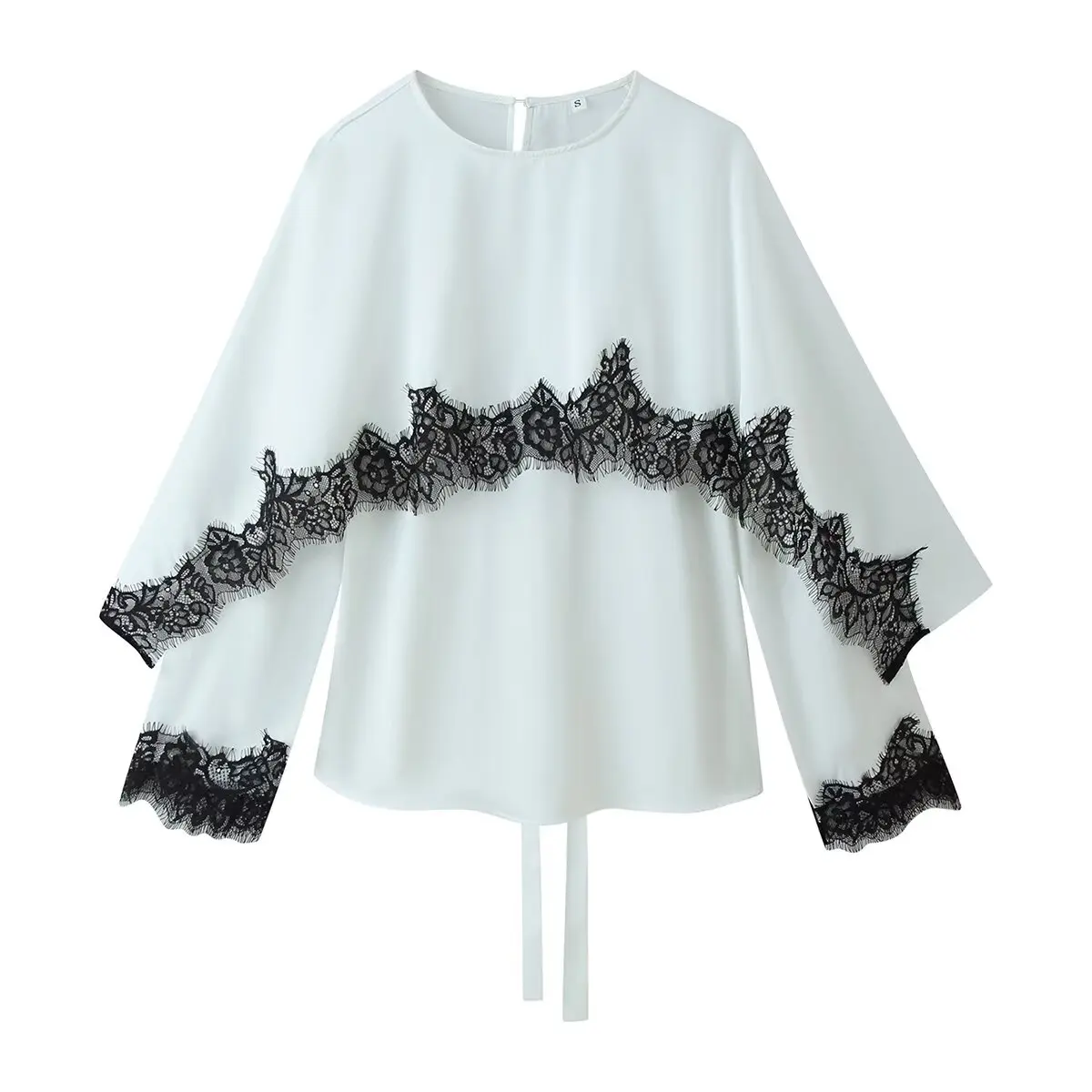 

WOMAN 2026 Summer New Fashion Lace-Back Lace-Up Top Casual Long Sleeve Blouses Vintage female Shirts Blusas Chic Tops