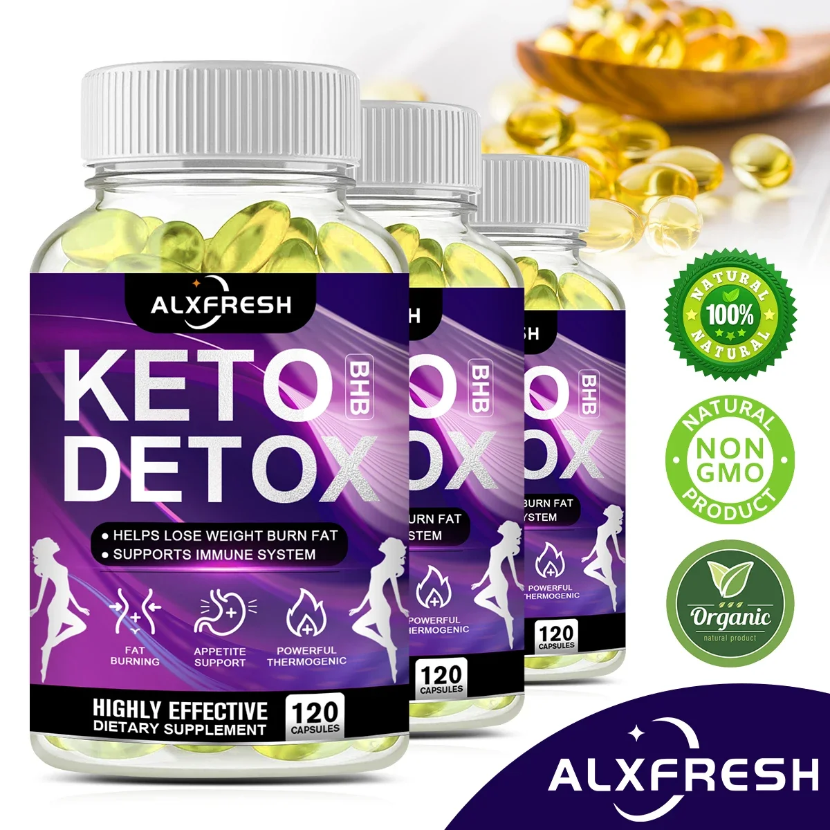 Alxfresh Premium Keto Bhb Supplement with Vitamin D | Natural Ketogenic Diet | Non-GMO Vegan Gluten Free Capsules