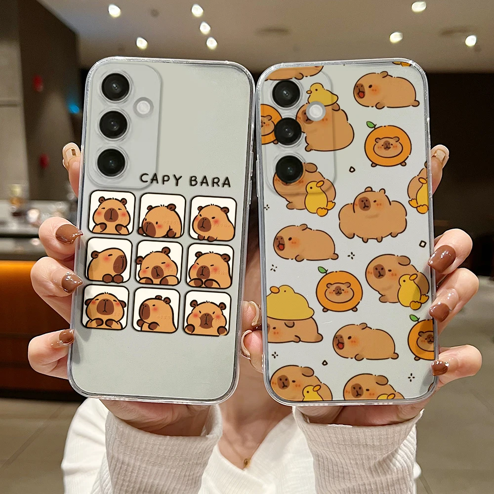 Funda de teléfono divertida capy bara para Samsung S24 S23 S22 S21 S20 S10 FE Note20 Note10 Plus Ultra Lite 5G cubierta de TPU suave transparente