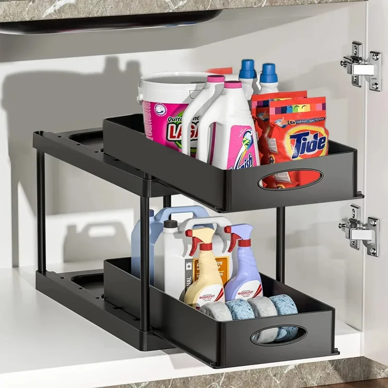 

Pullable Single Or Double Layer Optional Sink Countertop Organizing Rack PP ABS Storing Kitchen Bathroom Cosmetics Storage Racks