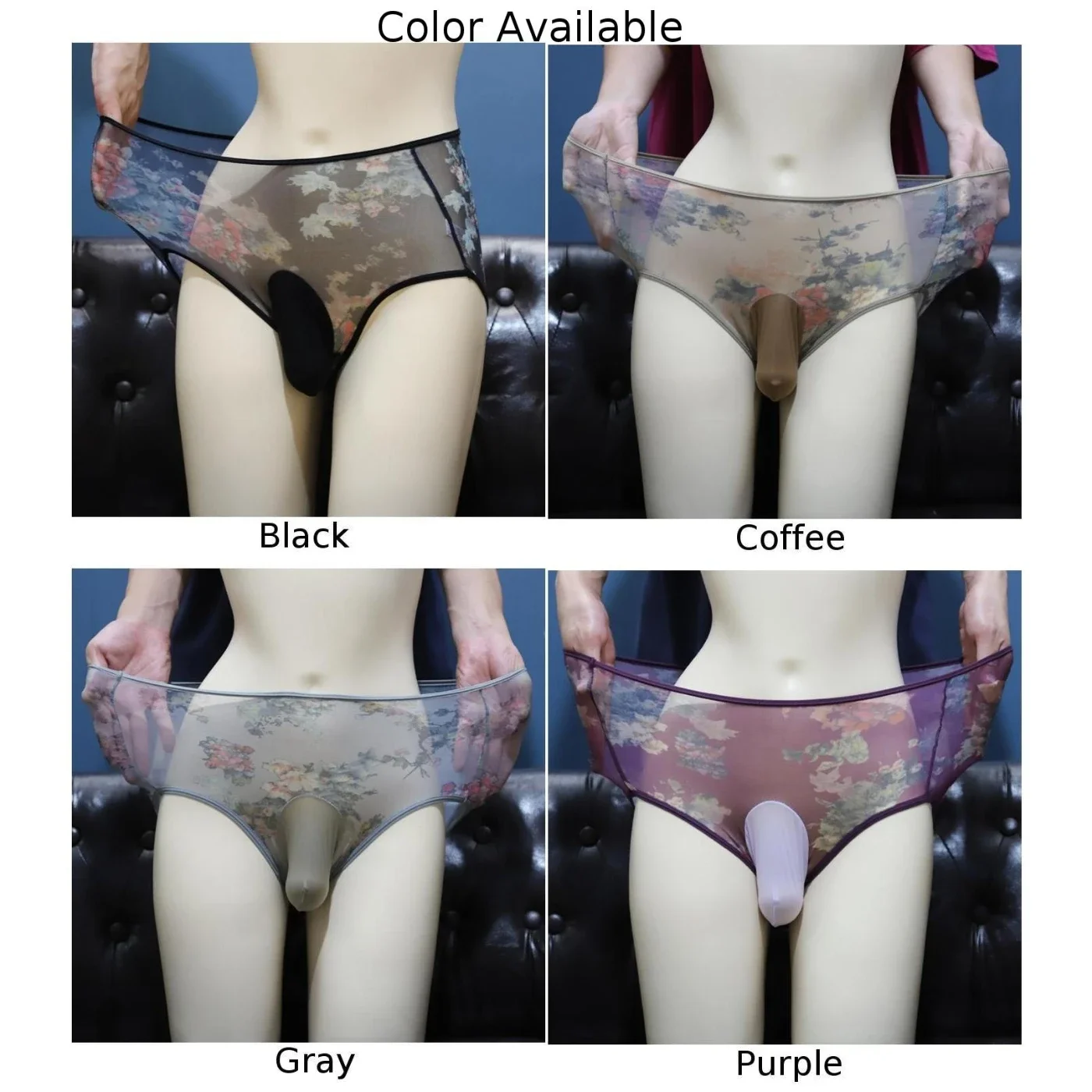 Mens Sissy Lace Panties Pouch High Waist Sheer Underwear See Through Lingerie Elastic Breathable Briefs Feminization Underpants