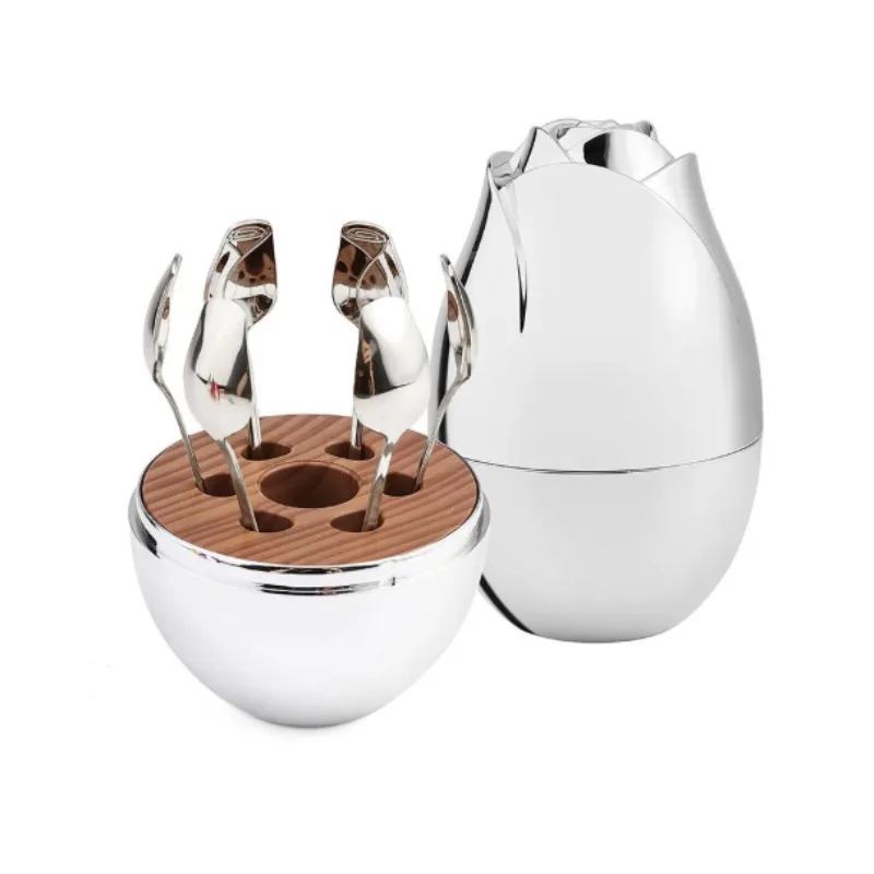 Cross-border Creative Mini High-value Rose Mood Egg, Stainless Steel Mixing Spoon, Fruit Fork Tableware Storage Egg