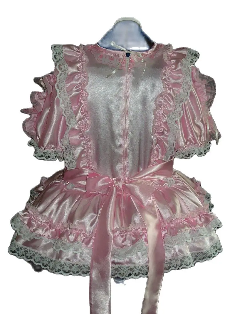 Hot Selling French Girly Adult Maid Girl Baby Neutral CD TV Satin And White Pink Lace Dress Party Dress Customization