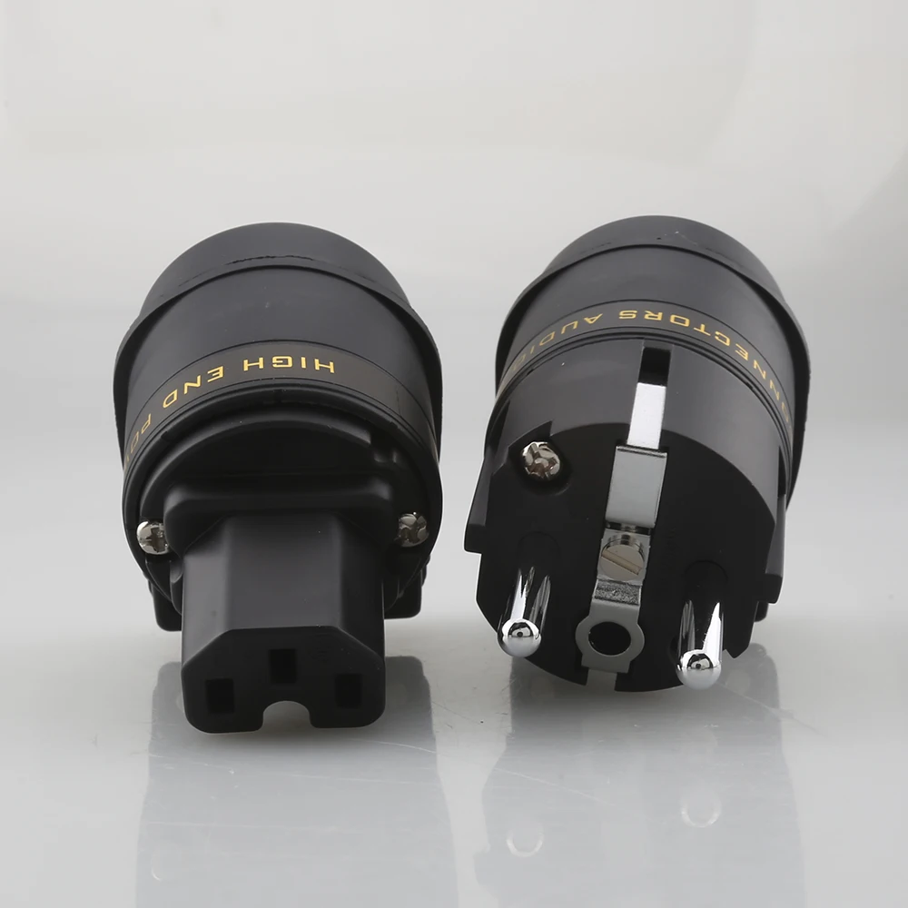 الروديوم مطلي SCHUKO أنابيب الزاوية اليمنى ذكر التوصيل إلى IEC C13 أنثى المقبس HIFI موصل الطاقة