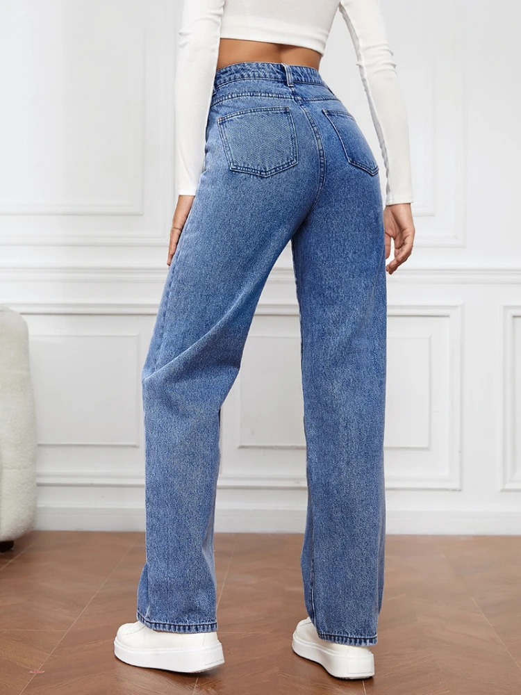 XIZOU Blue Jeans for Women 2024 High Waisted Elastic Straight Leg Denim Pants Female Streetwear y2k Black Jeans Korean Style