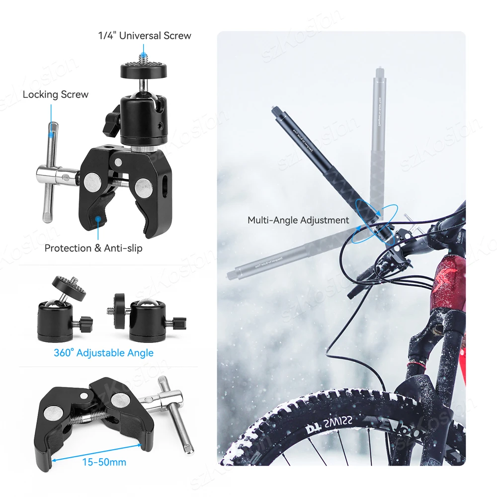 For Insta360 X3 X4 Bicycle Motorcycle Mount Invisible Selfie Stick for GoPro 13 12 11 10 Action Camera Holder Handlebar Bracket