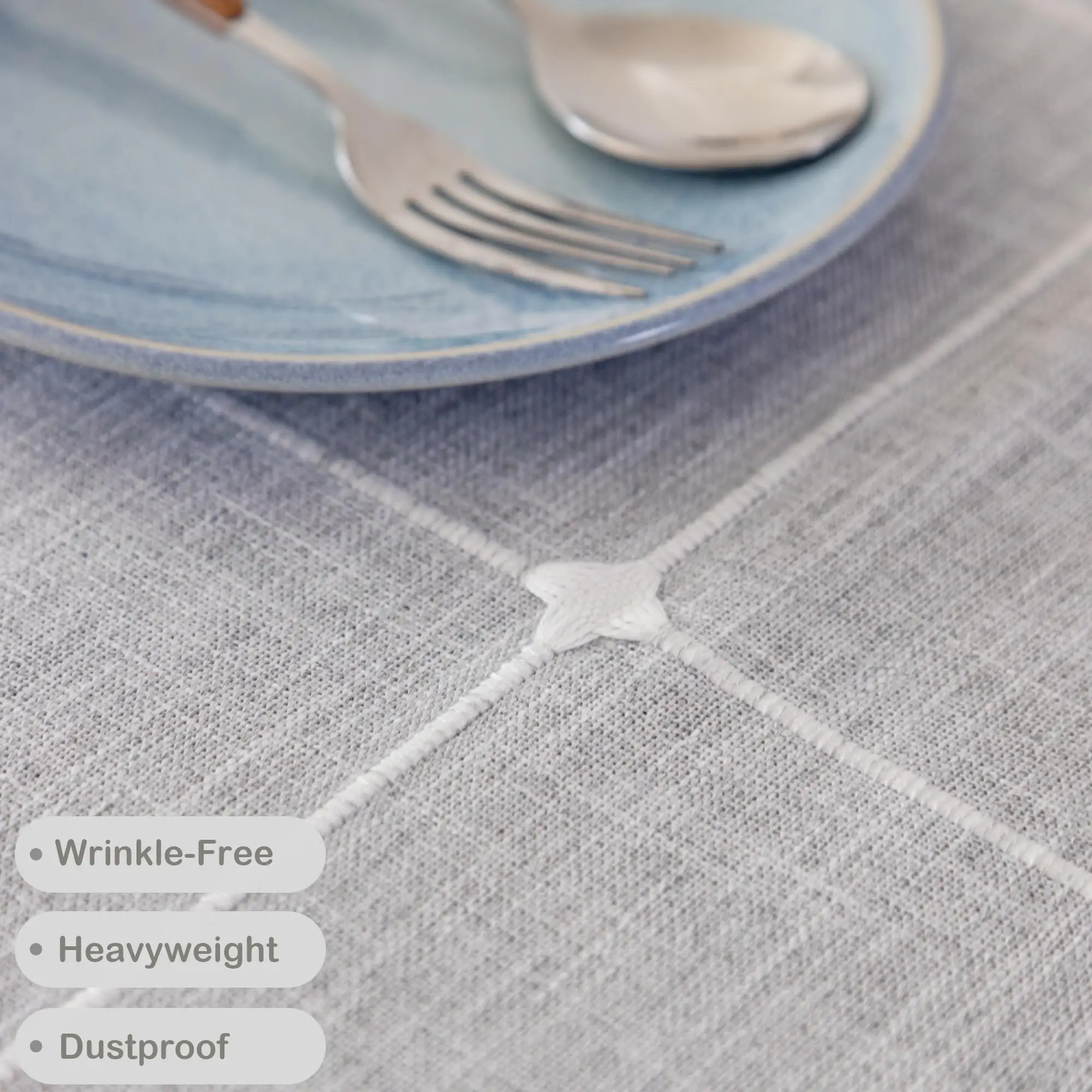 Cotton Linen Round Tablecloth, Boho Washable Plaid Table Cover with Tassels Farmhouse Rustic Table Cloths for Party Wedding 4