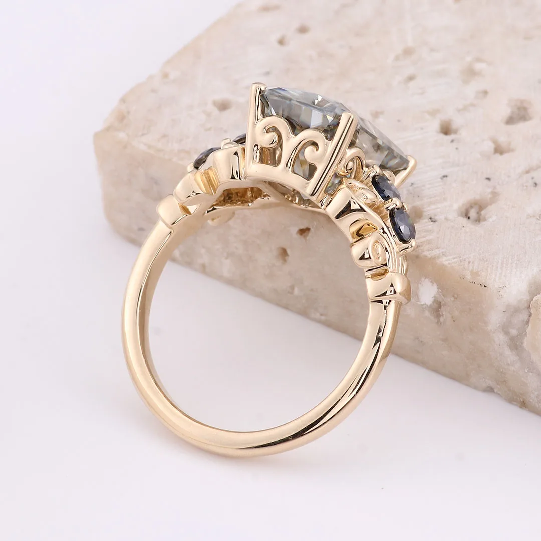 Provence Gray Moissanite Statement Rings for Women 14K Luxury DIY Jewelry 5.5CT Anniversary Rings for Gradmother