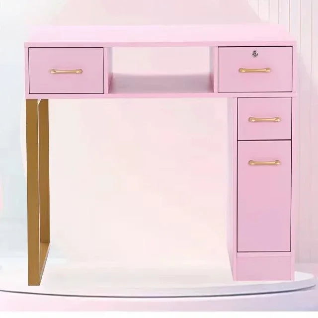 Professional pink Nail Desk with Built-in Vacuum Salon Manicure Table Salon Furniture
