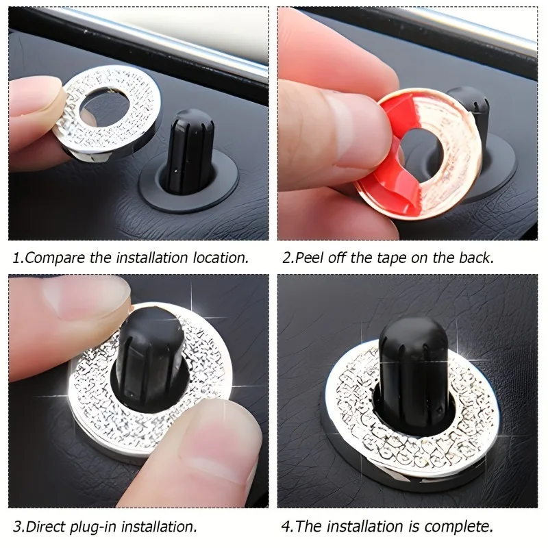 Crystal Rhinestone Car Door Lock Knob Covers Set 4Pcs Shiny Bling Decorative Stickers for Mercedes Benz Interior view 4