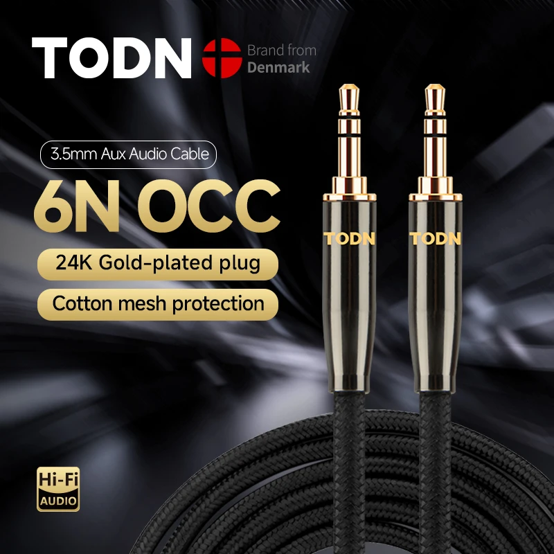 TODN HIFI 3.5mm 6N OCC AUX Audio Cable Male-to-Male Gold Plating Connector Audio Cable For Mobile Phone Computer Amplifier