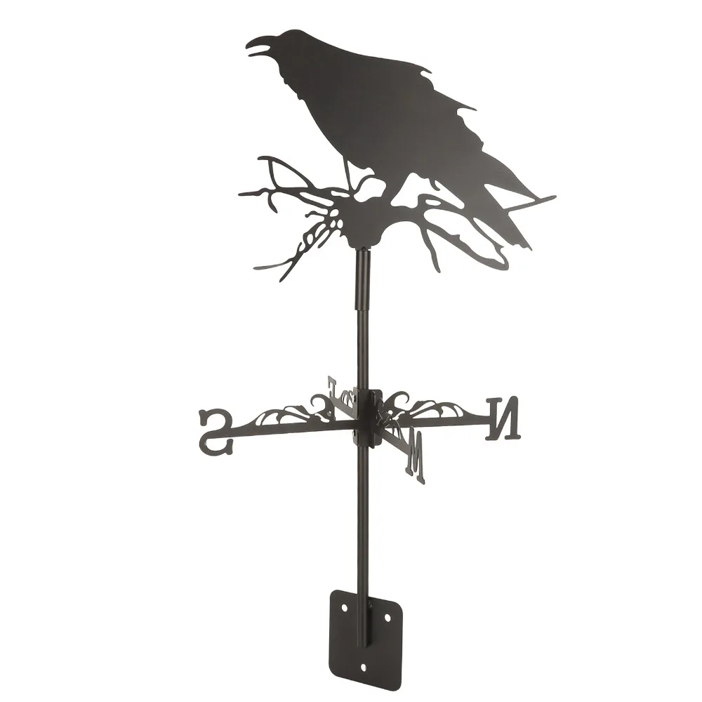 Classic Crow Weathervane Raven Black Weathercock Iron Animal Shape Weather Vane Yard