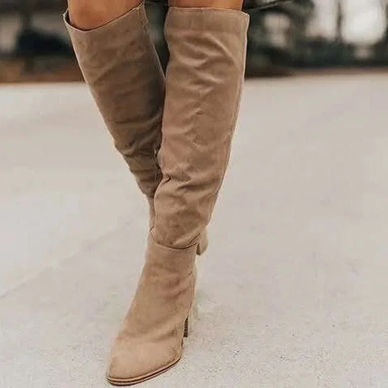 Over the knee boots women 2021 autumn and winter thick heel high heel suede boots female side zipper long boots